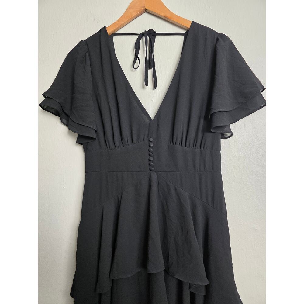Lulus Midnight Mood Black Tiered Open Back Slit Chiffon A Line Maxi Dress Medium - Picture 6 of 12
